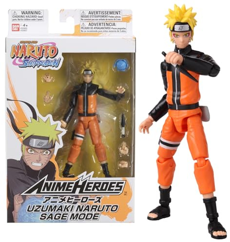 Bandai - Anime Heroes - Figurine Naruto Uzumaki en mode Ermite (Sage mode) - Naruto Shippuden - Figurine d'action Manga Anime Heroes 17 cm - Figurine Naruto articulée - Jouet Enfant 4 ans et + - 36907