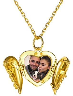 PROSILVER Medaillon aufklappbar mit Kette personalisiert Herz/Oval/Runde Anhänger Halskette Foto Bilder Amulett zum Öffnen 925 Silber/18k vergoldet Souvenir Schmuck für Frauen Mutter Tochter