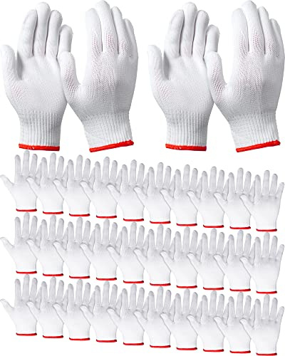 SATINIOR 36 Pairs Hand Work Gloves White Polyester Liners Safety Work BBQ Gloves Liners Men Women Hand Protection(Red Edging)