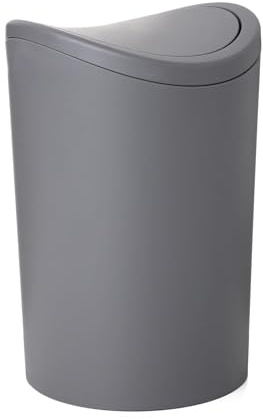 Superio MIni - Bote de basura de plástico con tapa, moderno cubo de basura gris con tapa oscilante (1 1/2 galón, 6 litros) para cocina, baño, dormitorio, oficina, debajo del escritorio (1, gris)