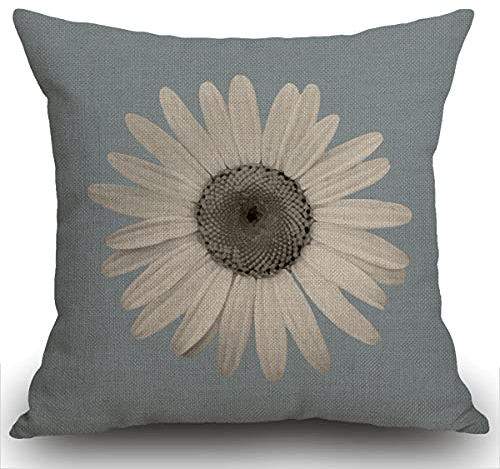 Smooffly Floral Cushion Covers, Handmade Petal Blossom Farmhouse Pattern Cotton Linen Decorative Throw Pillow Covers Pillow Cases for Sofa 18x18 inches 45X45CM, White Gray Blue