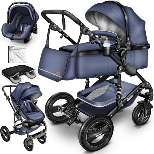 KIDUKU® Carrito de Bebé 3 en 1 | Silla de Paseo para Niños | Carricoche de 3 Piezas | Capazo, Cambiador, Cubrepiés | Sillita Coche Ligera Infantil ECE R129