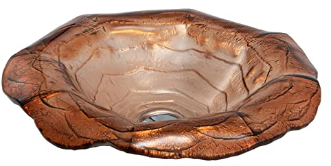 Ksunun Waschbecken Gehärtetes Glas Aufsatzwaschbecken Rote Rose Form Handwaschbecken mit Messing Wasserablauf und Montagering, Aufsatz Waschschale für Bad, 470 x 465 x 105 mm