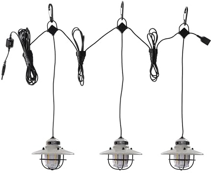 Barebones Edison Pendant String Lights - Vintage White, 3 Edison-Style LED Bulbs with 10-Foot Cord, Energy-Efficient Outdoor Lanterns for Patio, Garden, or Indoor Decor