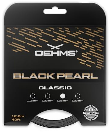 OEHMS Black Pearl Classic | 12 m (40 ft) Set | runde Co-Poly-Tennisschlägerschnur | Ø 1,26 mm (16 l)