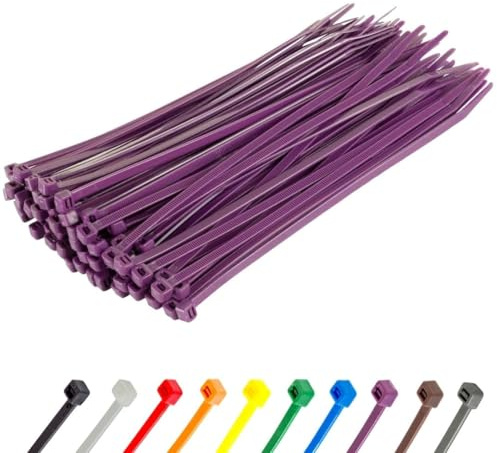 Gocableties Purple Cable Ties, 300mm x 3.6mm, Pack of 100, 12” Premium Nylon Zip Ties, Multi-Purpose Plastic Tie Wraps, Secure Self-Locking Mechanism, for Home, Garden, Office and DIY