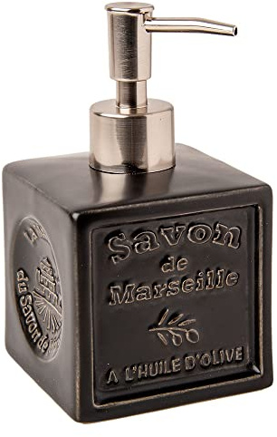 Maison du Savon Keramik-Seifenspender-Pumpe, schwarz, gebürsteter Aluminium-Pumpkopf, fasst 300 ml Flüssigkeit, Handwäsche