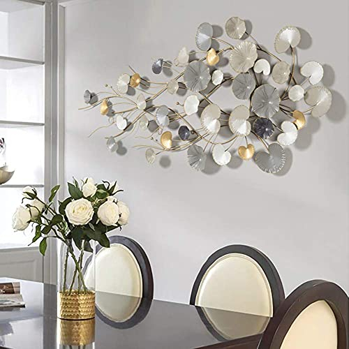 fikujap 3D Modern Stil Wanddeko Metall, luxuriös Metall Wandschmuck, Wandobjekt Blätter, Wanddekoration Gold Antikoptik, 134 * 65cm