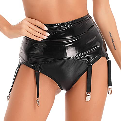 winying dam wetlook strumpeband strumpebandshållare lack läder underkläder stretch strapsbälte gogo outfit klubbkläder, Y svart, S
