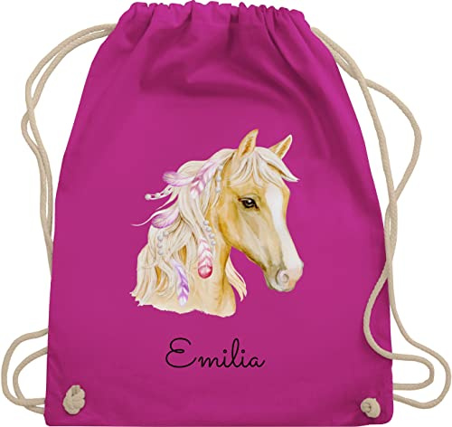 Turnbeutel Rucksack - Pferd Pferde - Pferdekopf - Unisize - Fuchsia - wechselsachen beutel kita reit sachen für mädchen pferden horse sportbeutel stoffsackerl kindergarten pferderucksäcke