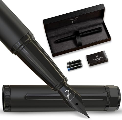 Ellington Pens Luxury Fountain Pen Set - Smooth Fine Nib - Includes 3 Ink Cartridges, Refillable Ink Converter, Gift Box - Fountain Pens For Writing, Calligraphy, Journaling, Sketching (The Stealth)