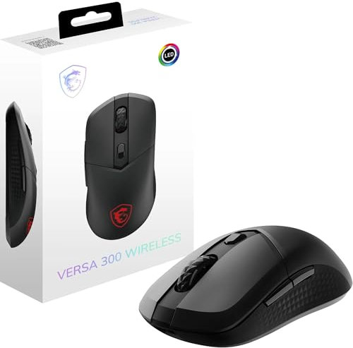 MSI Versa 300 Wireless Souris Gaming - Capteur Optique 8000 DPI, taux de Rapport 1000 Hz, symétrique, Micro-switches Kailh 30M+ clics, 6 Boutons, Batterie 50h, Latence 1ms, RGB, 60g - avec/sans Fil