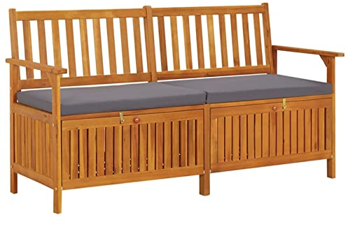 ZHOUMIN Truhenbank mit Kissen, Gartenbänke, Sitzbank Outdoor, Parkbank, Garten Bank Für Draussen, Outdoor Deko Wetterfest, 148 cm Massivholz Akazie