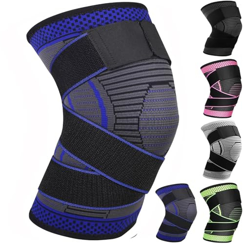 Ruilala Rodilleras Menisco y Ligamento Ajustable Rodillera Estabilizadora 1 Pieza Rodilleras Deportivas Para Hombres y Mujeres Para de Menisco, Tendinitis, Correr, Baloncesto (Azul, S)