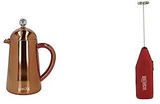 La Cafetière 2pc Coffee Set with Copper Havana 3-Cup Double Walled Cafetière and Red Battery Milk Frother