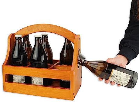 Winkee - Handwerker Sixpack | Die stylische Männerhandtasche aus Holz | Flaschenträger 6 Flaschen mit Öffner | Bierträger aus Holz | Geschenk für Männer zum Vatertag, Weihnachten, Geburtstag