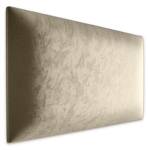 Muralo Wandkissen Gepolstert, Samt, Wandpolster - 60x40 cm, Creme | Wandpaneel, ideal als Bettkopfteil oder Lendenkissen - für Schlafzimmer und Wohnzimmer, einfache Anbringung mit Montagekleber