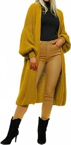 Long Cardigans for Women UK New Ladies Women's Cardigans Classic Open Front Boyfriend Balloon Sleeve Ladies Cardigan 2 Side Pockets Sweater Cardigans for Women UK Plus Size (Mustard)
