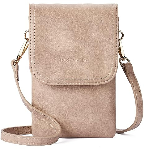 BOSTANTEN Klein Handytasche zum Umhängen Damen PU Leder Handy Umhängetasche | mit Geldbörse und Kartenfächern, Verstellbarer Schultergurt, Mehrere Fächern, für Alltag, Pendeln und Freizeit Braun