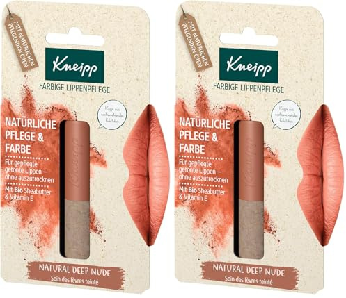 Kneipp Farbige Lippenpflege Natural Deep Nude, natürliche Pflege & Farbe für gepflegte getönte Lippen 3,5 g (Packung mit 2)