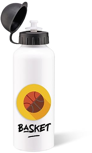 Gourde 500ml Basket Sport Bouteille d’Eau Aluminium Personnalisable Prénom Réutilisable Ecologique avec Tétine. Idée Cadeau Humour Homme Femme Enfant Collègue Ami Bureau Anniversaire Noël
