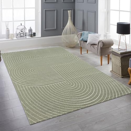 Teppich-Traum In- & Outdoor Teppich Bogenmuster Grün Hoch-Tief 160x220 cm | Für Balkon, Terrasse, Garten & Flur, pflegeleicht, wetterfest, schmutzabweisend, robust und strapazierfähig