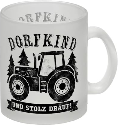 Dorfkind und stolz drauf Trecker Glas Tasse Vintage Traktor Design Landwirt Bauernkind Ideal als Geschenk für den Bauern in dir Schlepper Landwirtschaft