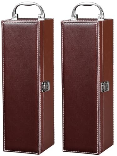 2 x Geschenkbox für 1 Weinflasche | Weinverpackung mit Verschluss| Weinbox in braun aus Kunstleder für 0,7L Weinflasche | tragbare Weinkiste für Wein | ideal um Flasche Wein stilvoll zu verschenken