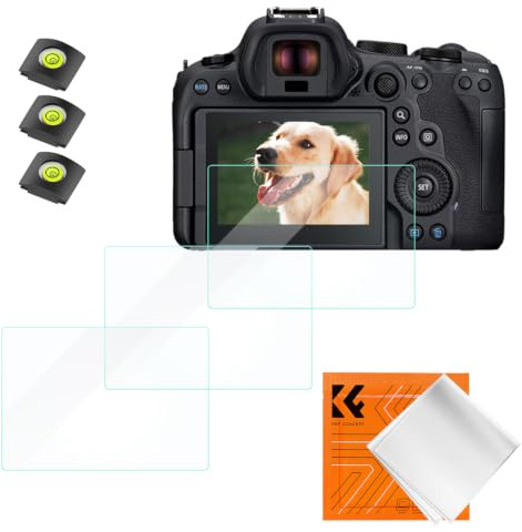 K&F CONCEPT Schutzfolie Displayschutz für Canon EOS R6 II, R6, R7 & Blitzschuh-Wasserwaage, 9H-Härte kratzfest Glas blasenfrei- 3 Stück
