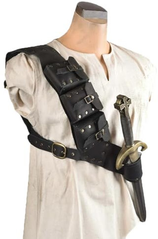 Cachorro Mittelalterlicher Vintage Schwert Frosch mit Aufbewahrungstasche, Outdoor Schutztasche Sling Pouch, Halloween Renaissance Wikinger Ritter Dolch Frosch Holster, Rollenspiel Kostüme,Schwarz