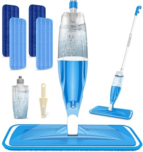 Microfibre Spray Wet Mops with 4x Washable Pads - EXEGO Dust Dry Mop for Hard Floors Wood Floor Flat Mop with Spray for Tile Vinyl Laminate Wood Ceramic Hardwood Floors Cleaning