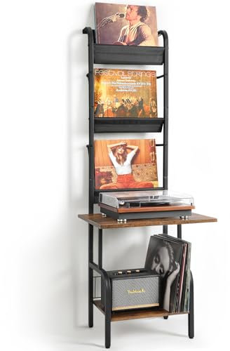 VINCOURNA Schallplattenspeicher, PlattenspielerStänder mit 3-Tier Vinyl Record Storage, Schallplattenständer für Vinyl Records, Plattenspieler Tisch bis zu 200 Alben, Records Halter für Wohnzimmer