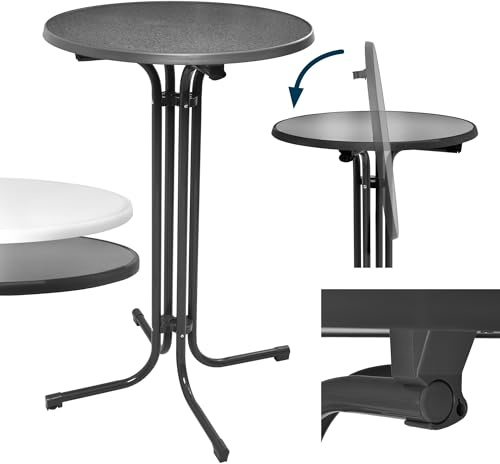 Beautissu 2er Set Stehtisch Grau klappbar Ø70cm Bellini – Stabiler Outdoor Bistrotisch Wetterbeständig höhenverstellbarer Fuß, leichte Montage Halterung vormontiert – Kratzfest Gastro Partytisch Rund