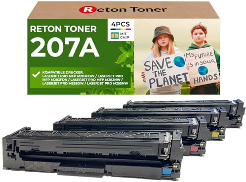 [Mit Original-Chip | wiederverwendet] Reton Toner - Multipack- kompatibel für 207A 207X W2210A W2211A W2212A W2213A für HP Color LaserJet Pro MFP M255dw M255nw M282nw M283fdn M283fdw