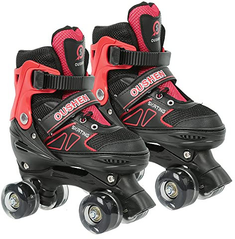 OHMG Patins à roulettes,Rollers Quad avec 4 Roues,Confortables,Patin a Roulette pour Enfant Fille Garçon,Taille Réglable,pour Enfants Cadeau,Super Quad X Pro