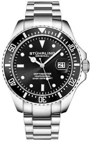 Stuhrling Original Herren-Taucheruhr, Schweizer Uhrwerk, Edelstahlarmband, wasserdicht bis 100 m