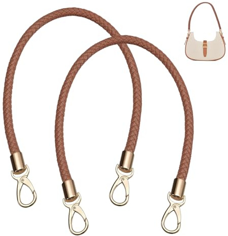 NLONLL 2 Stück Taschenhenkel 60cm Taschengriffe mit Karabiner Ersatzgriff Taschengurt PU Leder Ersatz Taschenriemen Geflochtener Taschen Henkel für Geldbörse Tote Handtasche Umhängetaschen (Braun)