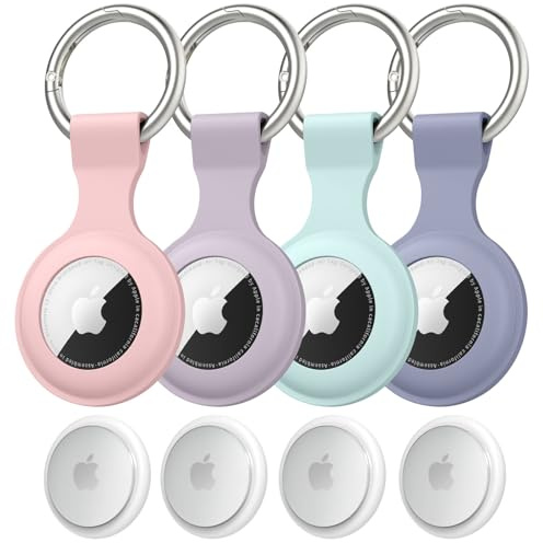 Amzpas Fodral för Airtag hänge, 4 stycken Airtags nyckelring silikon för Apple Airtags, bärbart fodral tillbehör nyckelring för Air Tag Tracker, Große, Nylon, Ingen ädelsten