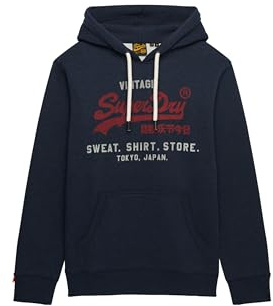 Superdry Herren Lässiges Vintage Logo Heritage Hoodie Trench Marineblau Meliert XXXL