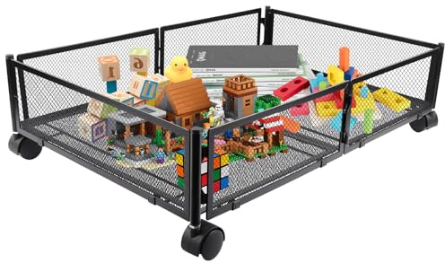 VIIROUD Armadietto sotto letto con rotelle, cassetto, scaffale in metallo, borsa per vestiti, cassettiera per trapunte, coperte, cuscini, giocattoli, giacche indumenti-60 x 40 x 17 cm, nero-1 pezzo
