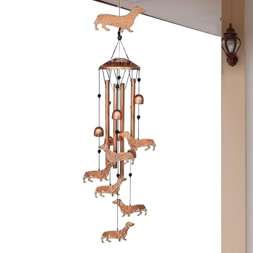 Windspiel mit Dackel für draußen – Wetterfestes Hunde-Windspiel, Gartendeko für Hof & Verandas | -Gartendeko, Metall-Dackel, hängende Dekoration für Garten, Balkon, Terrasse & Haustür