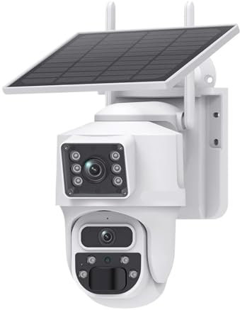 KKENZA Telecamera IP Wireless Solare 8MP 4K con Batteria Telecamera IP WiFi HD 4MP a Doppia Lente for Esterni Pannello Solare CCTV di Sicurezza(4MP WiFi 32GB)