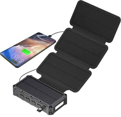 Banco de energía solar | Cargador de batería de manivela con luz LED, función de alarma SOS integrada y brújula, batería externa inalámbrica para mujeres y hombres