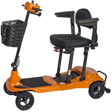 Genie Ultralight Folding e-Mobility Device – Lightweight 12kg Design – 4-Wheel – 4mph – 9 Mile Range – Magnesium Alloy & Carbon Fibre – Airline Friendly – Foldable (Orange)
