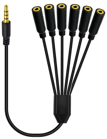 HUHANGGod Cavo audio splitter da 3,5 mm, 4 poli da 1 a 3 vie, 3,5 mm (1/8), TRRS AUX Stereo Jack 1 maschio a 3 femmine, cavo adattatore per cuffie, cuffie, laptop, telefono (50 cm) (6 Way)