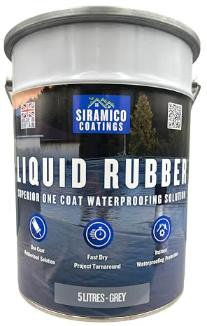 Siramico Coatings Liquid Rubber Roof Coating | 5 Litres | Instant Leak Seal Technology I Quick Drying, One Coat Waterproofing Sealant | Black, Grey & Clear (Grey, 5 Liters)