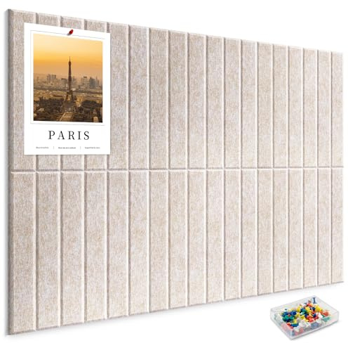 Großes Kork-Bulletin Board für Wand 90x60cm, 6 Pack Filz-Wandfliesen mit 30 Pushpins, 25 sichere abnehmbare Klebetabs, dekorative Pinnwand Tack Board für Büro Haus Schule