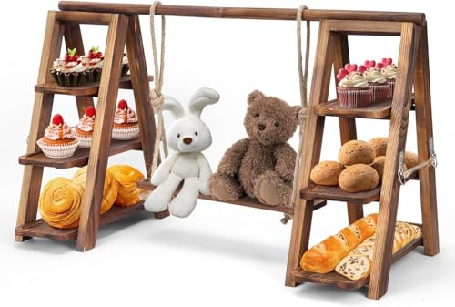 ybaymy Plateau de service à 3 étages en bois avec plateaux amovibles - Support pliable pour desserts, fromage, fruits, plateaux de service rustiques