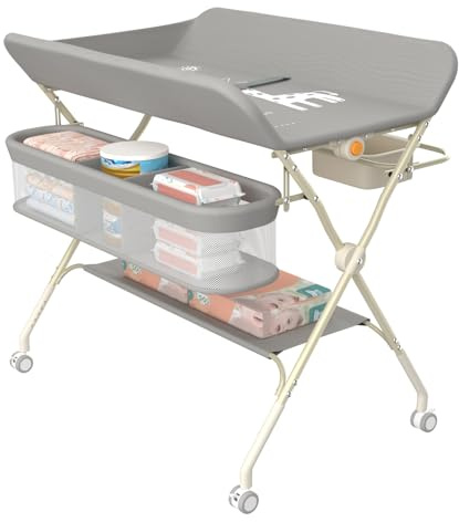 OHMG Wickeltisch,Baby Wickeltisch klappbar,faltbar und tragbar,Mobile Babypflegetisch,Traglast 25 kg, höhenverstellbar, zusammenklappbar, Changing Table für Windelwechsel (A-Grau)
