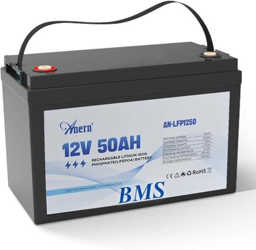 Anern Recargable Batería LiFePO4 12V 50Ah 640Wh con Protección BMS 4000+ Ciclos Batería De Litio 12V 50Ah Conexión 4P4S para Caravana,Autocaravana,Barcos,Solar Hogares,Camping